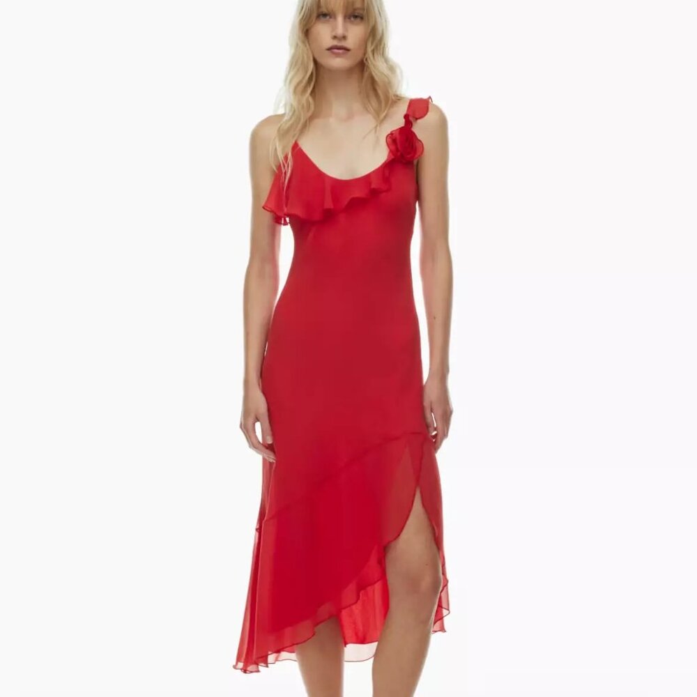 Aritzia Wilfred Engage Dress Ruffled Chiffon Dress - Red - Size Medium